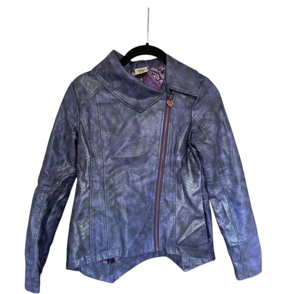 Disney Descendants Faux Leather Jacket YOUTH 11/12 Purple Villains Heart Moto